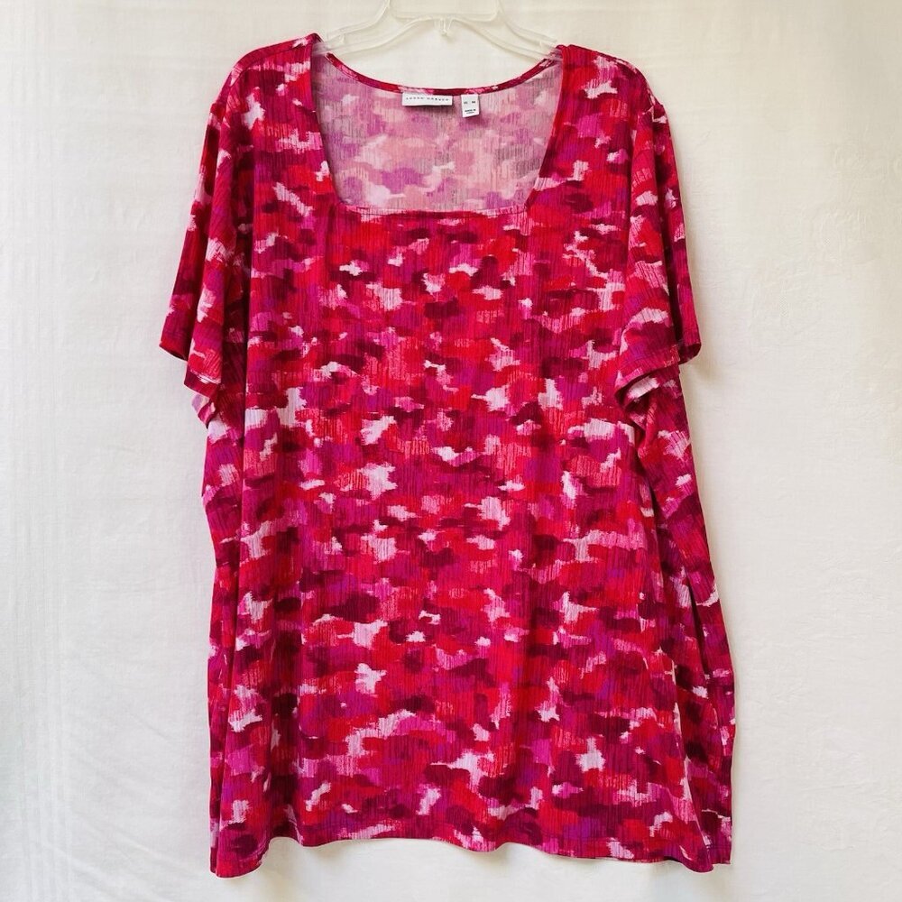 Susan Graver Top Womens Plus 4X Pink‎ Floral Liquid Knit Stretch Tunic Blouse